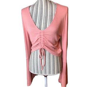 Jack by BB Dakota Leia Pink Bell Sleeve Crop Top Large v neck blouse